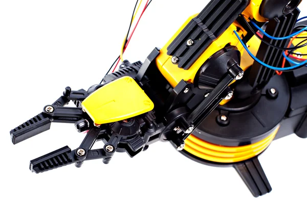 stock image Closeup Black and Yellow Mechanical Robotic Arm