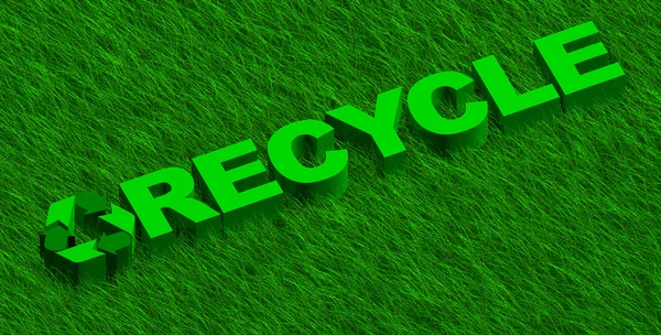 Recyklovat slovo zelené trávě — Stock fotografie