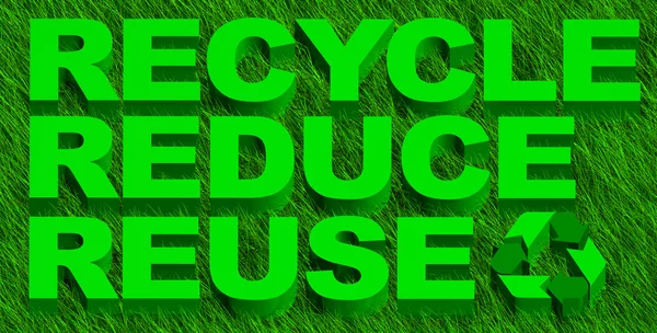 Återvinna återanvändning och minska ord över grönt gräs — Stockfoto