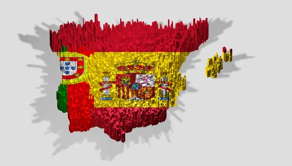 Spanje en portugal kaart gemonteerd over blokken — Stockfoto