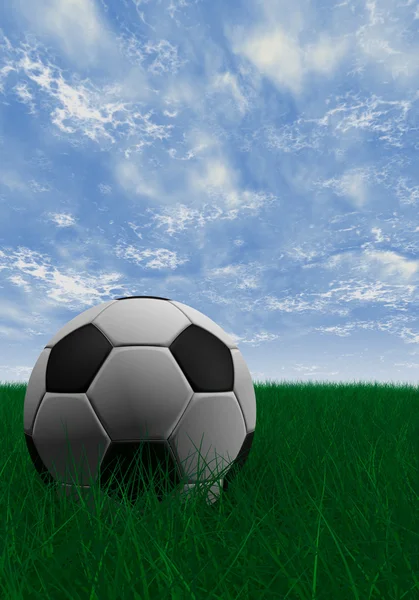Soccer ball over green grass — Stock Photo, Image