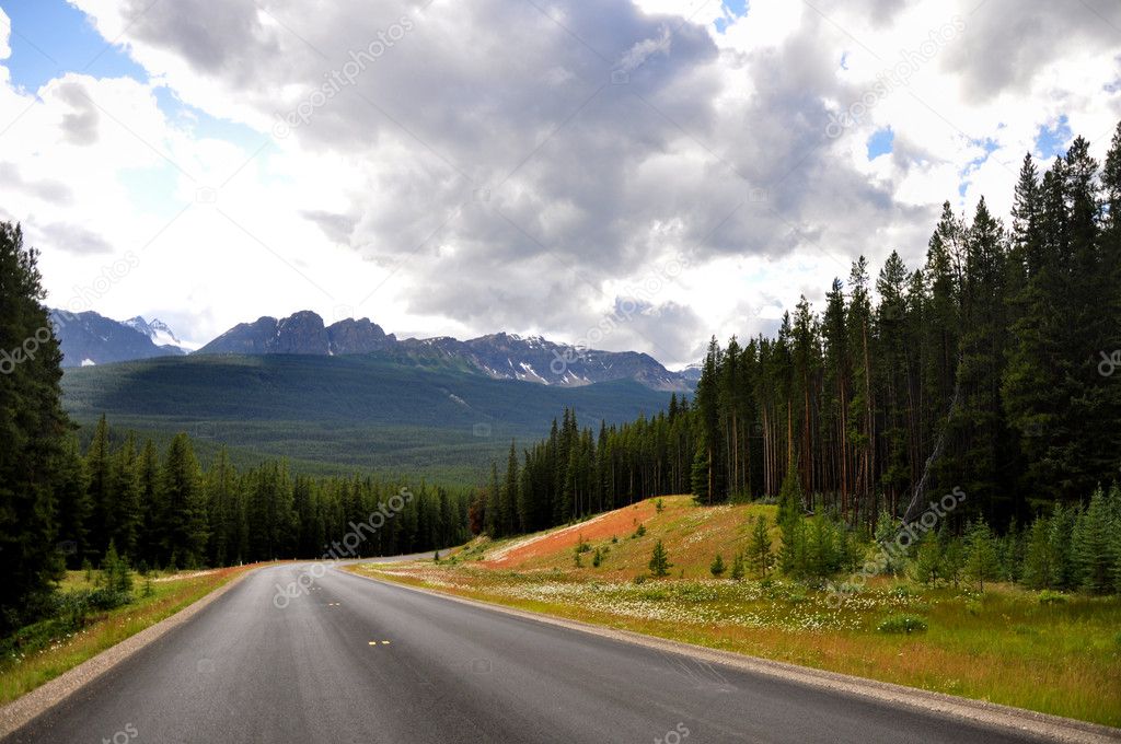 Bow Valley parkway landscape in Canada Rocky Mountains