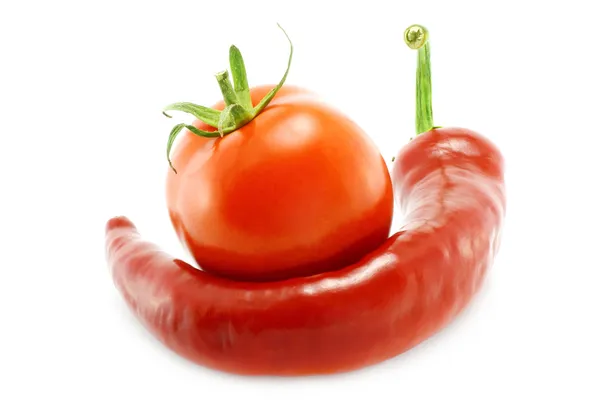 Red hot chili pepper and tomato — Stock Photo, Image