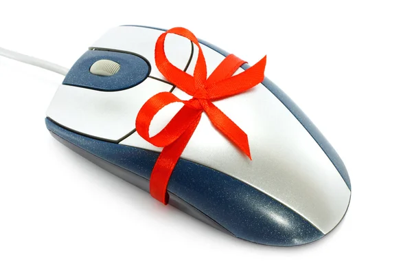 Computer mouse with red bow — Stock Photo, Image