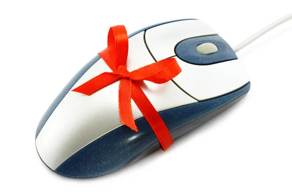 Computer mouse with red bow — Stock Photo, Image