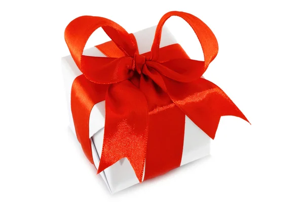 White box with red bow — Stock Photo, Image
