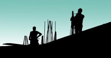 Construction workers put formwork clipart