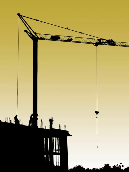 建設現場労働者とクレーン — ストック写真
