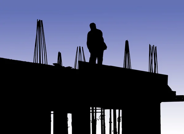 Bauarbeiter legen Schalung an — Stockfoto
