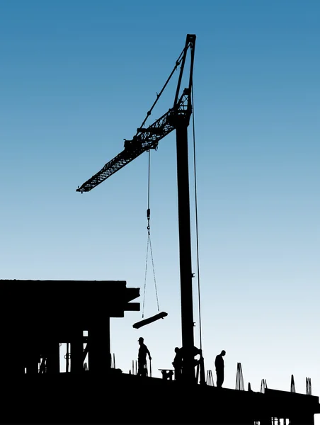 Baustelle mit Kran und Arbeitern — Stockfoto