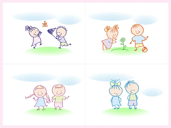 Children playing on the lawn — Stock Vector