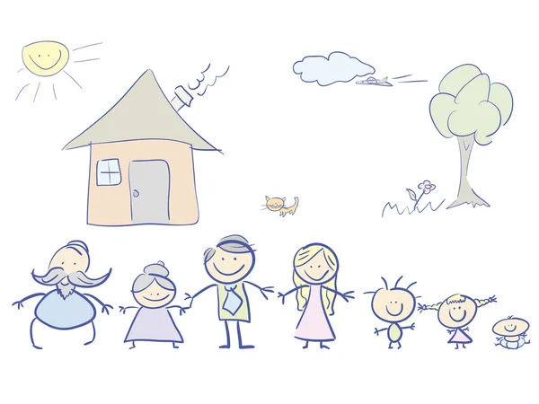 Ευτυχισμένη οικογένεια σε χρώμα — Διανυσματικό Αρχείο