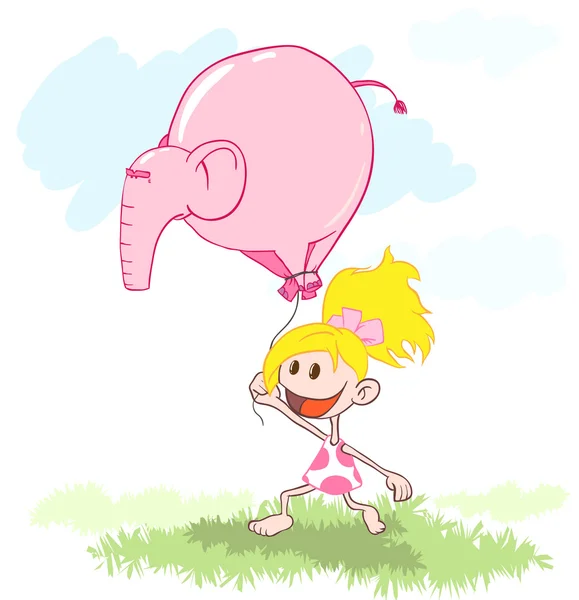 Little girl with a pink elephant instead of the ball — Stock Vector