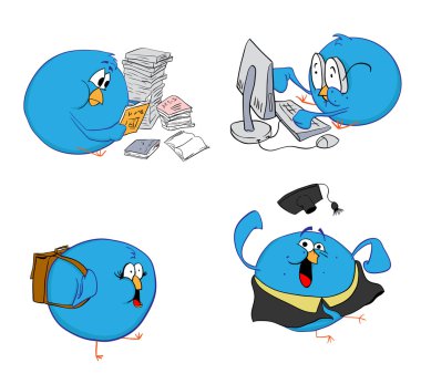 Four blue birds and learning clipart