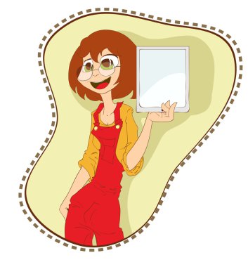 Girl with a Tablet Computer clipart