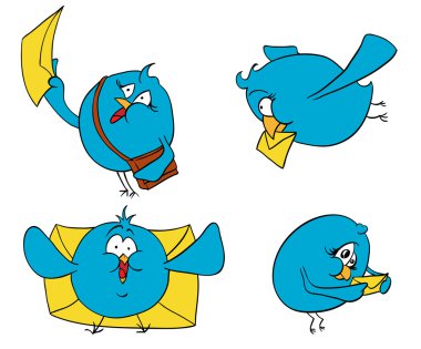 Four birds with letters clipart