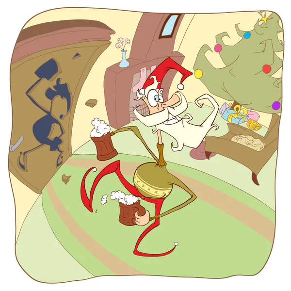 Jolly santa in zijn huis — Stockvector