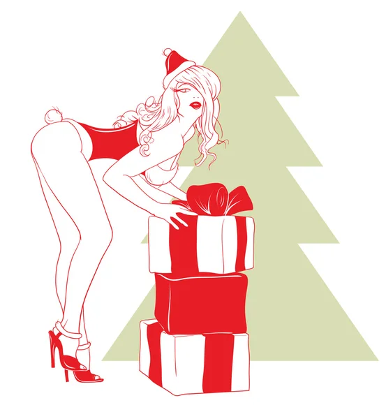 Sexy fille Santa — Image vectorielle