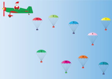 Santa Claus and Parachutes clipart