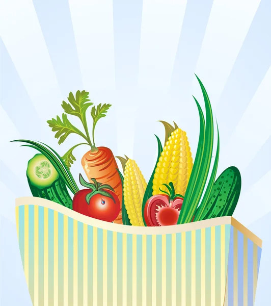 Set van verse groenten in pakket — Stockvector