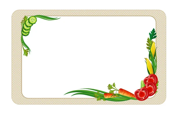 Dekorative Ernährungsgrenze mit Gemüse und Tischdecke — Stockvektor