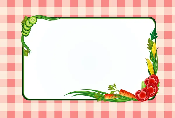 Decorative diet border with vegetables with tablecloth — Stock Vector