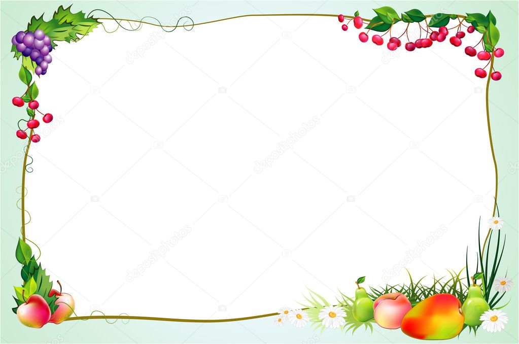 Decorative diet border with fruits and flowers