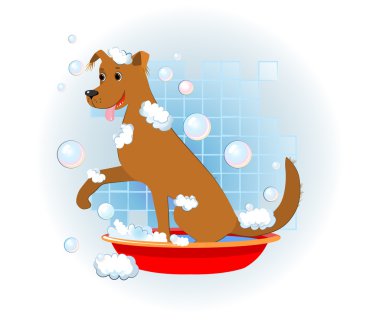 Funny dog wash in bathroom clipart