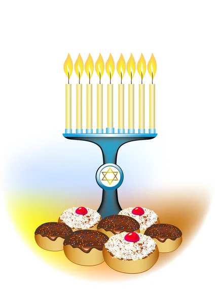 与传统的甜甜圈白光明节大烛台 — 图库矢量图片