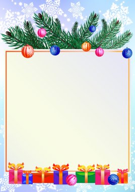 Christmas background with gifts and branch of pine clipart