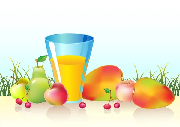 Taze meyve ve meyve suyu bir bardak — Stok Vektör