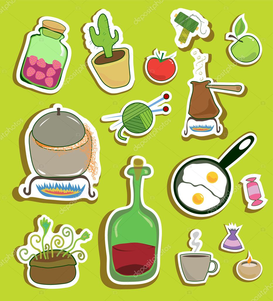 Сollection of stickers of household