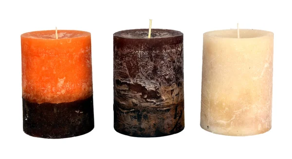 Three Christmas candles isolated on white — Stock Photo, Image