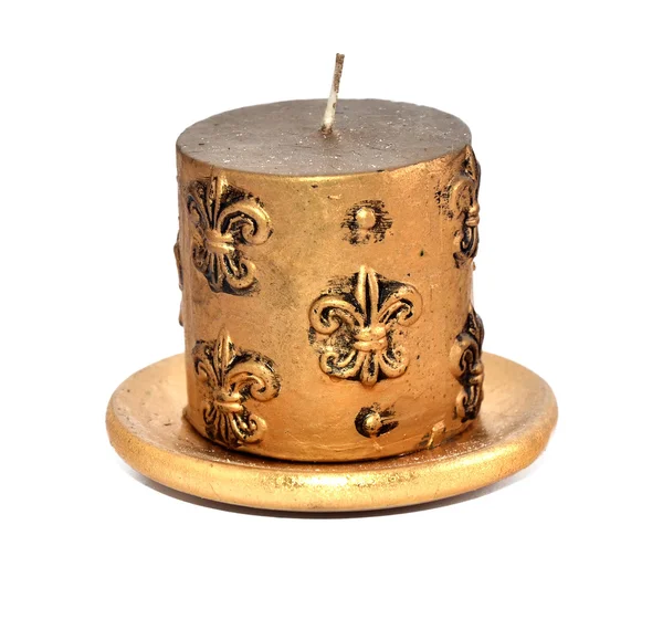 Gold round candle isolated on white — Stock Photo, Image