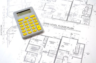 Draft plan of building a house and calculator clipart