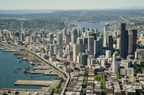 Seattle and Space Needle - Aerial — Stock Photo, Image