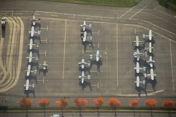 Pequenos aviões estacionados no aeroporto — Fotografia de Stock
