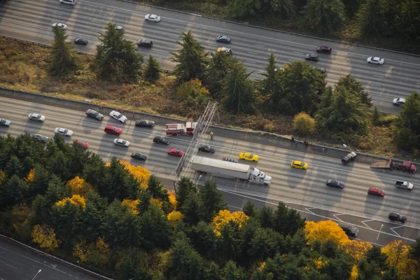 Unfall auf der Autobahn - aus der Luft — Stockfoto