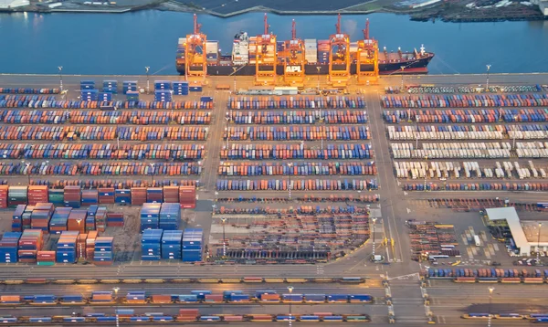Freight Trucks Leaving Large Port — Stock Photo, Image