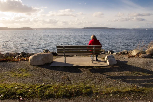 stock image Old Woman Enjoying the View at a Waterfront Park