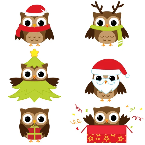Búhos de Navidad — Archivo Imágenes Vectoriales