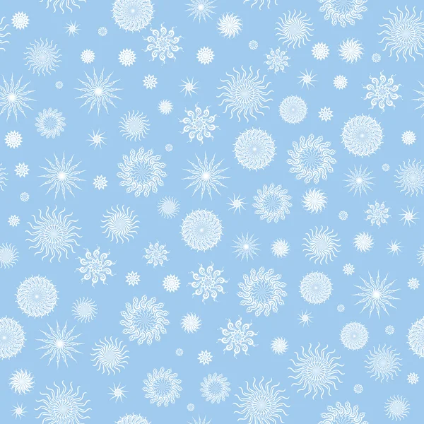 Flocos de neve brancos em um fundo azul. — Vetor de Stock