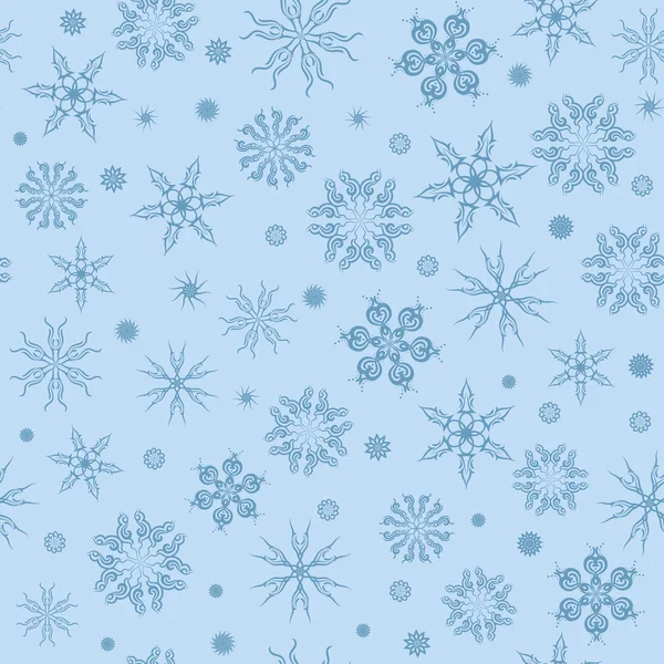 Bílé sněhové vločky na modrém pozadí. — Stockový vektor