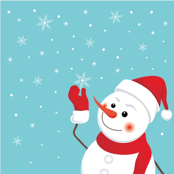 Bonhomme de neige drôle avec un sac de cadeaux — Image vectorielle