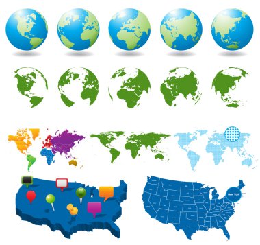 Map and globe set clipart