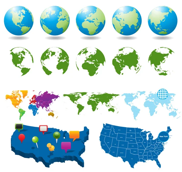 Mapa e globo definido —  Vetores de Stock