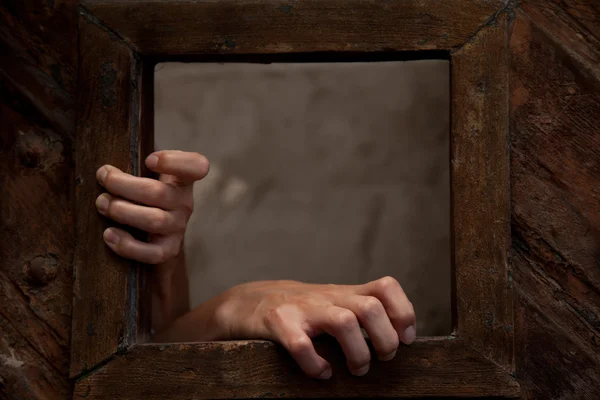 stock image Hands in a wooden frame