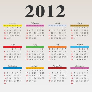 2012 calendar clipart