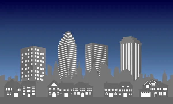 Skyline della città con case — Vettoriale Stock