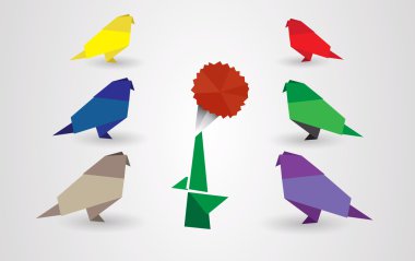 Vector Origami Birds and Flower clipart